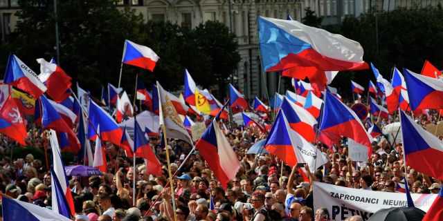 Антиправительственная демонстрация в Праге, Чехия. 3 сентября 2022 года.