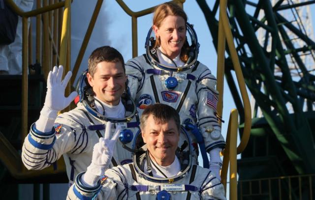 Астронавт NASA Лорел О’Хара, космонавты Роскосмоса Николай Чуб и Олег Кононенко