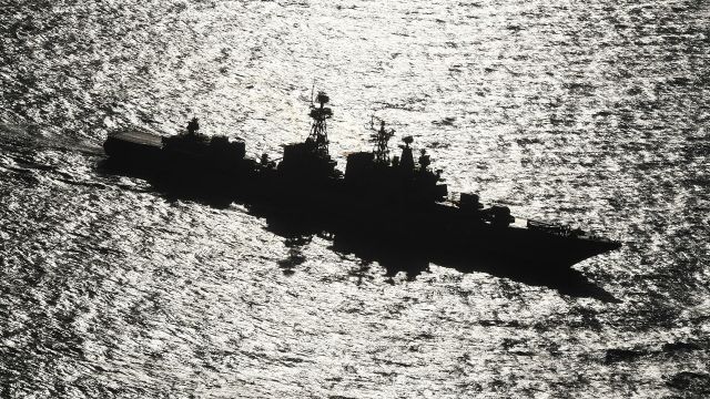 Большой противолодочный корабль "Адмирал Пантелеев" ВМФ РФ во время учений
