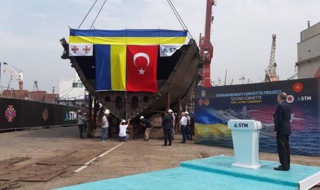 Церемония официальной закладки на турецкой судостроительной верфи RMK Marine второго строящегося для ВМС Украины корвета турецкого типа Ada (MILGEM). Тузла (Стамбул), 18.08.2023
