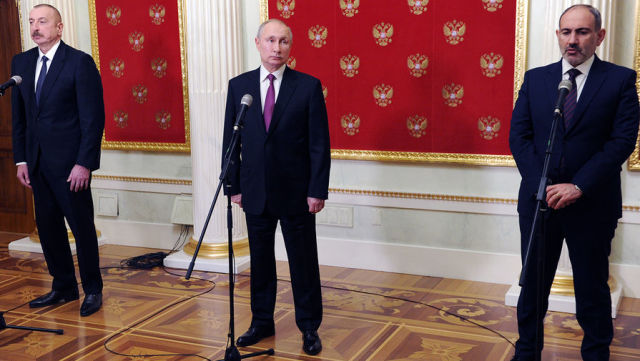 Владимир Путин, Никол Пашинян, Ильхам Алиев