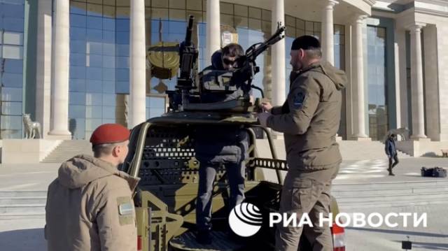 Демонстрация экспериментального образца "джихад-машины" в Грозном. 29 декабря 2023