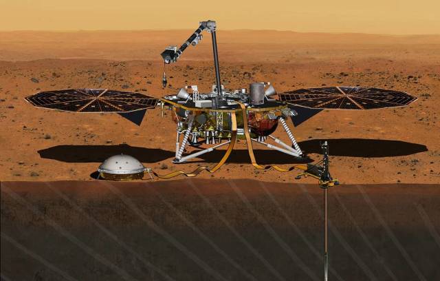 Художественная концепция посадочного модуля InSight на Марсе