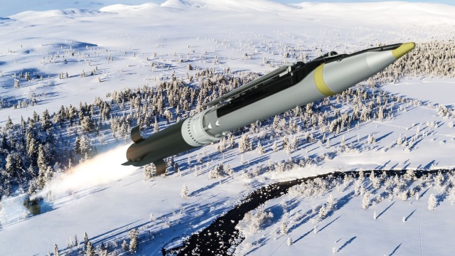 Изображение запуска ракеты комплекса Ground-Launched Small Diameter Bomb (GLSDB) совместной разработки корпорации Boeing и шведской группы Saab AB (c) Saab AB