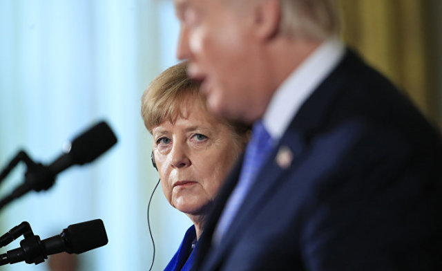 Канцлер Германии Ангела Меркель и президент США Дональд Трамп во время пресс-конференции в Вашингтоне