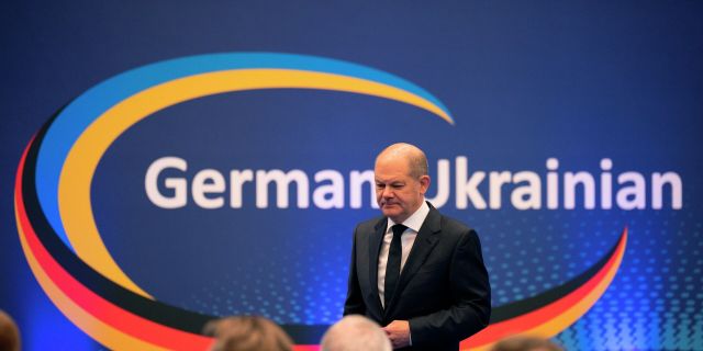 Канцлер Германии Олаф Шольц во время немецко-украинского бизнес-форума в Берлине, 24 октября 2022 года