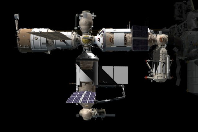 Компьютерное изображение внешнего вида Российского сегмента МКС после присоединения модуля «Наука»