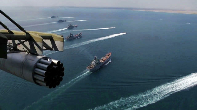 Корабли Черноморского флота и Каспийской флотилии во время учений