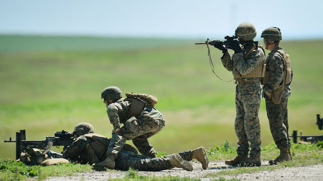 Морпехи США во время военных учений "Платиновый орел" в тренировочном районе Бабадаг в Румынии