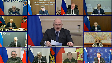 На фото заседание Координационного совета по обеспечению потребностей Вооруженных сил Российской Федерации. Кадр из видеотрансляции