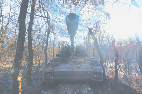 Немецкая гаубица Panzerhaubitze 2000, замаскированная украинскими военными 43-й тяжелой артиллерийской бригады в январе 2023 года под Соледаром. Фоto Reuters