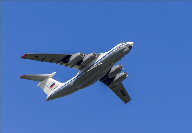 Первый построенный в 2019 году на АО "Авиастар-СП" военно-транспортный самолет Ил-76МД-90А (заводской номер 0202, регистрационный номер RF-78657) в первом полете. Ульяновск, 13.06.2019