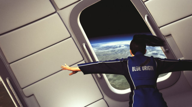 Полёт космической туристки в капсуле ракетного корабля «New Shepard» (в представлении художника)