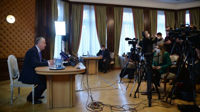 Постоянный представитель России при ОБСЕ Александр Лукашевич на брифинге по итогам заседания Постоянного совета ОБСЕ. 13 января 2022