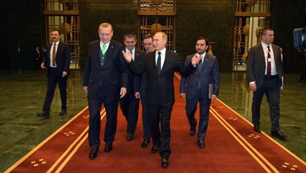 Президент РФ Владимир Путин и президент Турции Реджеп Тайип Эрдоган во время встречи. 11 декабря 2017