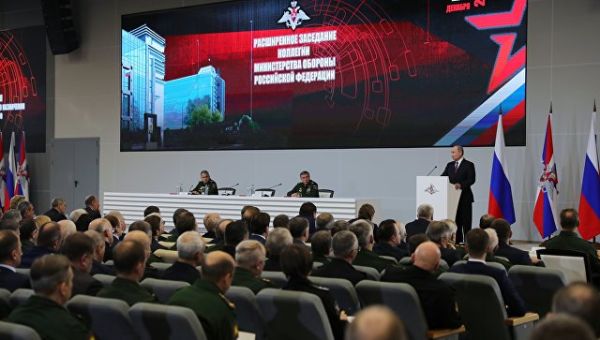 Президент РФ Владимир Путин на расширенном заседании коллегии министерства обороны. 22 декабря 2017
