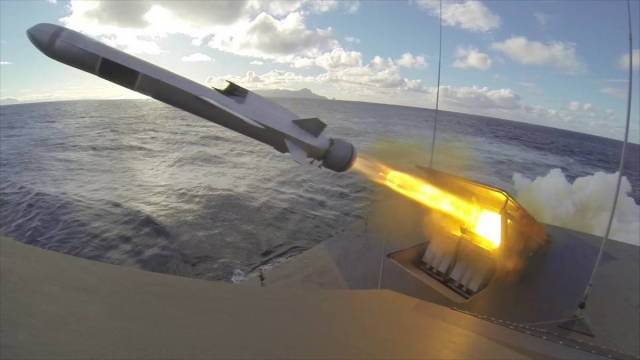 Пуск противокорабельной ракеты Naval Strike Missile