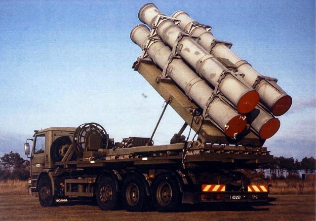 Пусковая установка подвижного берегового противокорабельного ракетного комплекса с ракетами Harpoon, состоявшего с 1994 по 2003 годы на вооружении ВМС Дании