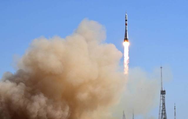 Ракета-носитель "Союз-2.1а" с пилотируемым кораблем "Ю.А. Гагарин" ("Союз МС-18") во время запуска со стартовой площадки космодрома Байконур