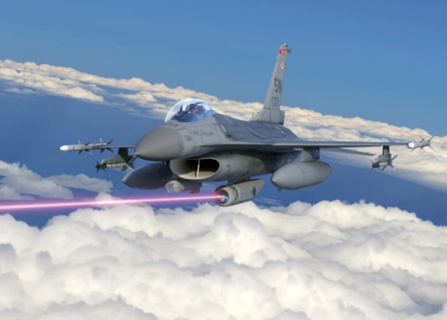 Рендер истребителя F-16 с лазерной системой самозащиты