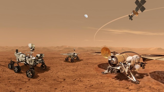 Ровер и ракета для доставки марсианского грунта на Землю.