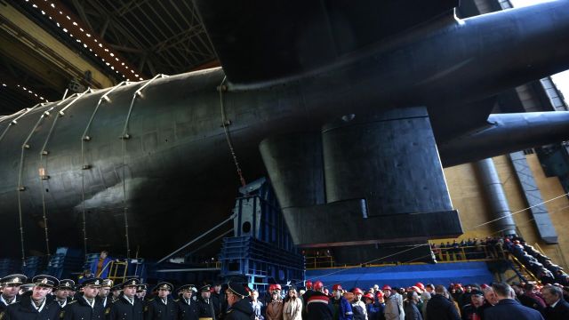 Спуск на воду атомной подводной лодки "Белгород"