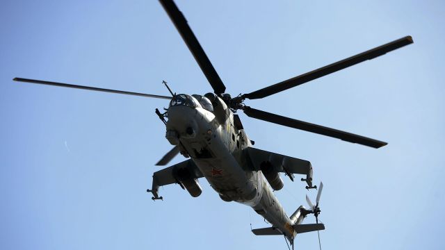 Ударный вертолет Ми-35М ВКС РФ на командно-штабных учениях ОДКБ "Взаимодействие-2018"