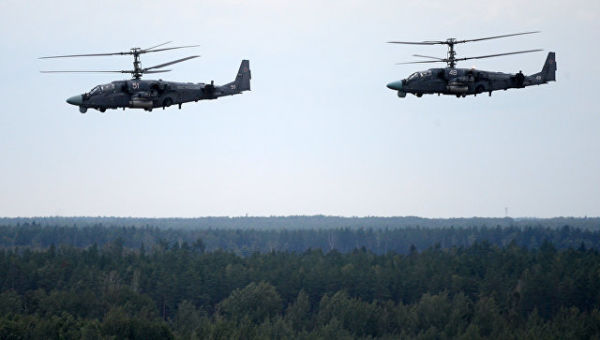 Вертолеты Ка-52 ВКС России во учений Запад-2017 в Белоруссии
