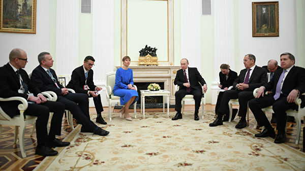 Владимир Путин и президент Эстонии Керсти Кальюлайд во время встречи. 18 апреля 2019