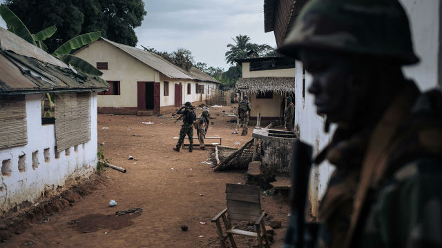 Военнослужащие армии ЦАР в освобожденном от мятежников селе