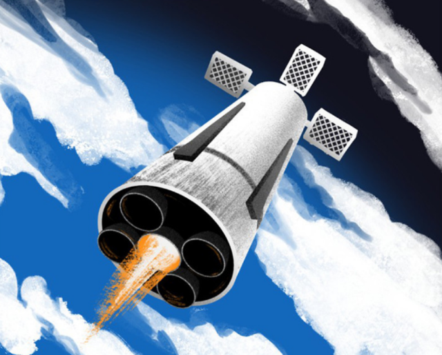 Возвращение многоразовой первой ступени будущей ракеты «Амур» в представлении художника