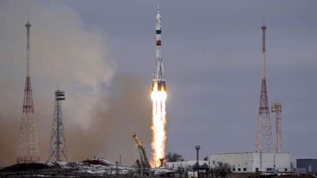 Запуск ракеты-носителя «Союз-2.1а» с транспортным пилотируемым кораблем «Союз МС-20» со стартовой площадки космодрома Байконур