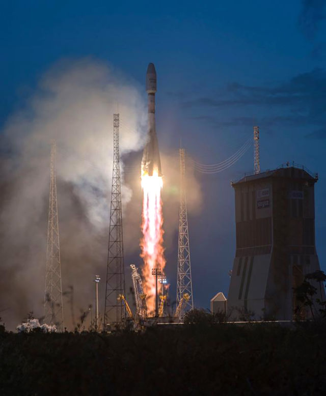 Запуск ракеты "Союз" с шестью спутниками OneWeb с космодрома Куру. 28 февраля 2019 года